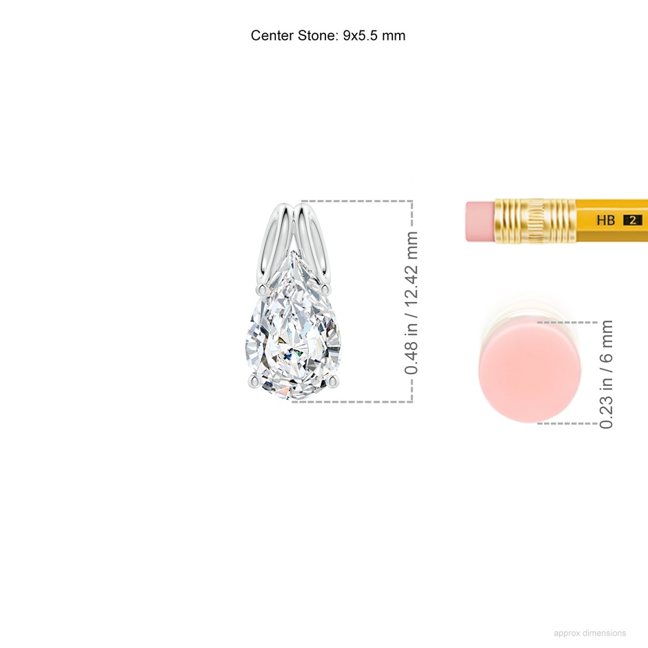 9x5.5mm FGVS Lab-Grown Pear-Shaped Diamond Solitaire Pendant in 9K White Gold ruler
