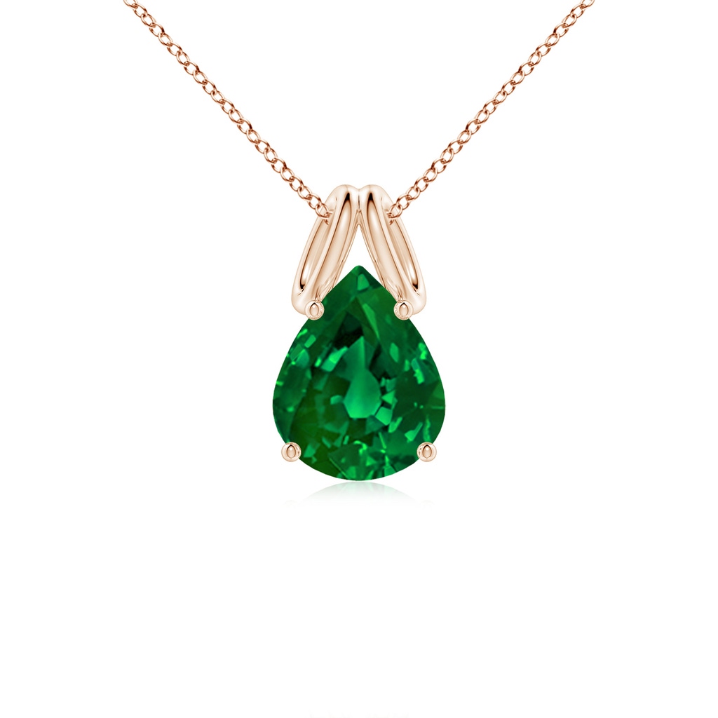 10x8mm Labgrown Lab-Grown Pear-Shaped Emerald Solitaire Pendant in Rose Gold