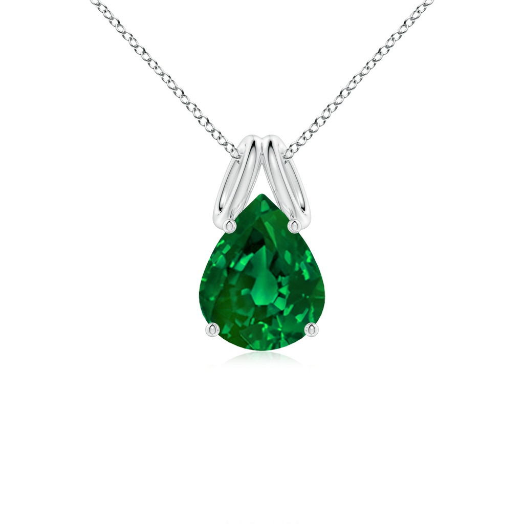 10x8mm Labgrown Lab-Grown Pear-Shaped Emerald Solitaire Pendant in White Gold