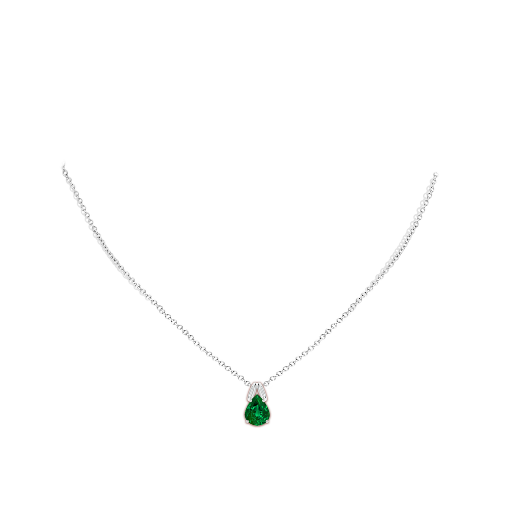 10x8mm Labgrown Lab-Grown Pear-Shaped Emerald Solitaire Pendant in White Gold pen
