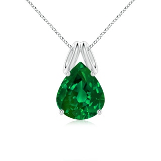 12x10mm Labgrown Lab-Grown Pear-Shaped Emerald Solitaire Pendant in White Gold