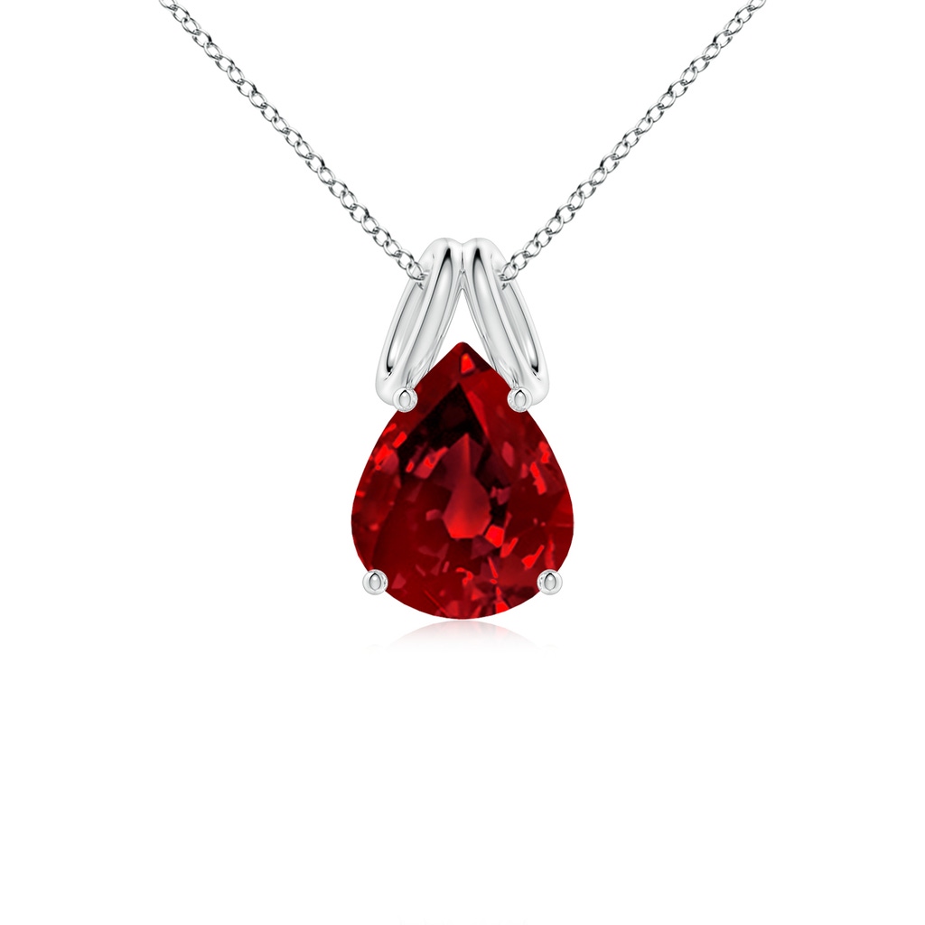 10x8mm Labgrown Lab-Grown Pear-Shaped Ruby Solitaire Pendant in P950 Platinum