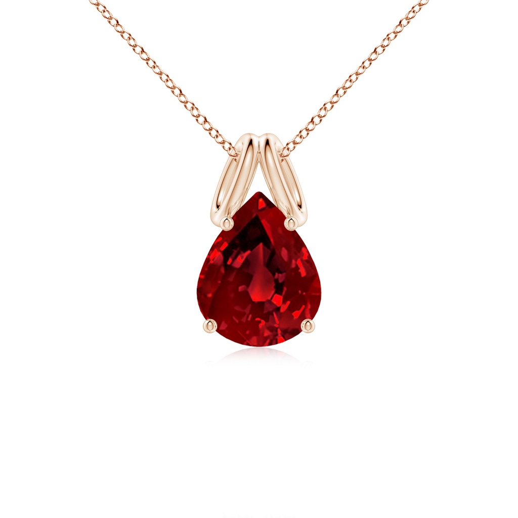 10x8mm Labgrown Lab-Grown Pear-Shaped Ruby Solitaire Pendant in Rose Gold