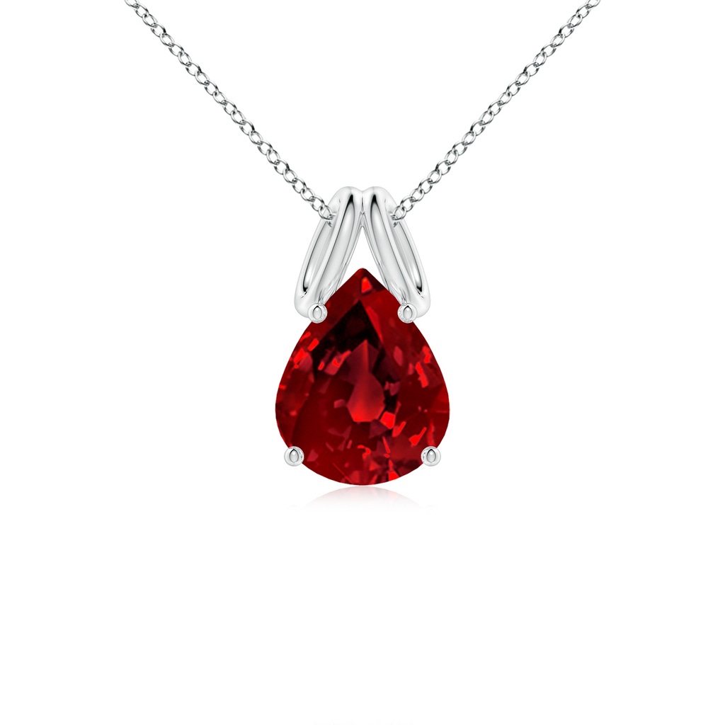 10x8mm Labgrown Lab-Grown Pear-Shaped Ruby Solitaire Pendant in White Gold