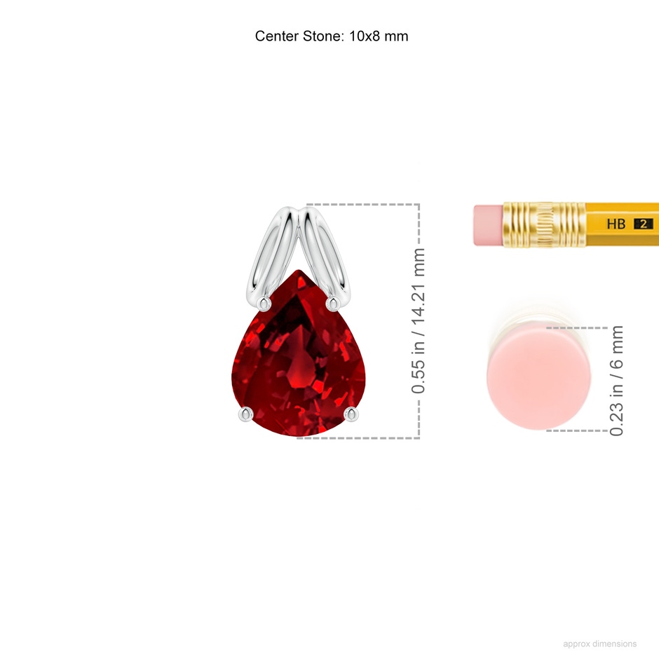 10x8mm Labgrown Lab-Grown Pear-Shaped Ruby Solitaire Pendant in White Gold ruler