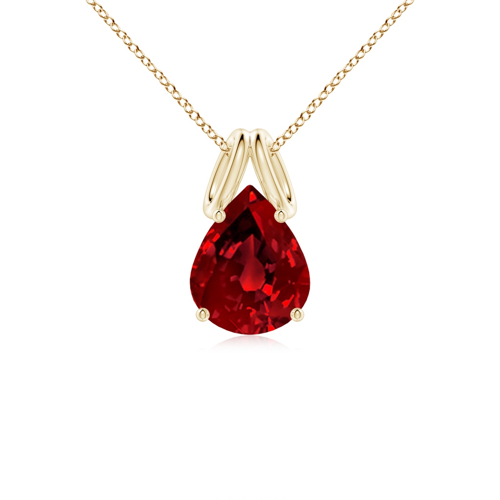 10x8mm Labgrown Lab-Grown Pear-Shaped Ruby Solitaire Pendant in Yellow Gold