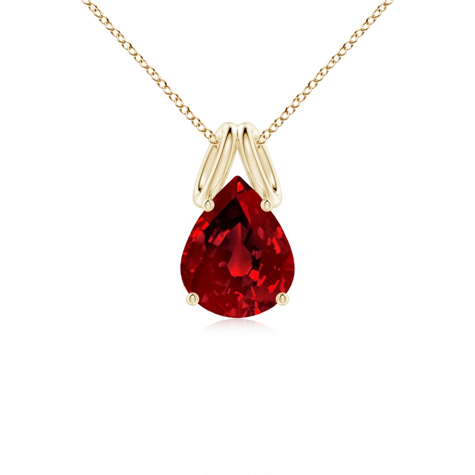 10x8mm Labgrown Lab-Grown Pear-Shaped Ruby Solitaire Pendant in Yellow Gold 