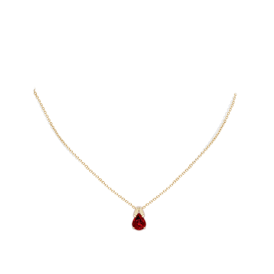 10x8mm Labgrown Lab-Grown Pear-Shaped Ruby Solitaire Pendant in Yellow Gold pen