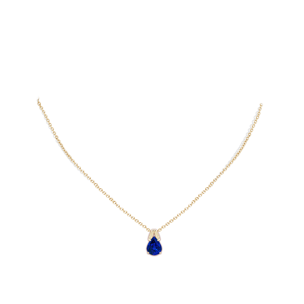 10x8mm Labgrown Lab-Grown Pear-Shaped Blue Sapphire Solitaire Pendant in Yellow Gold pen