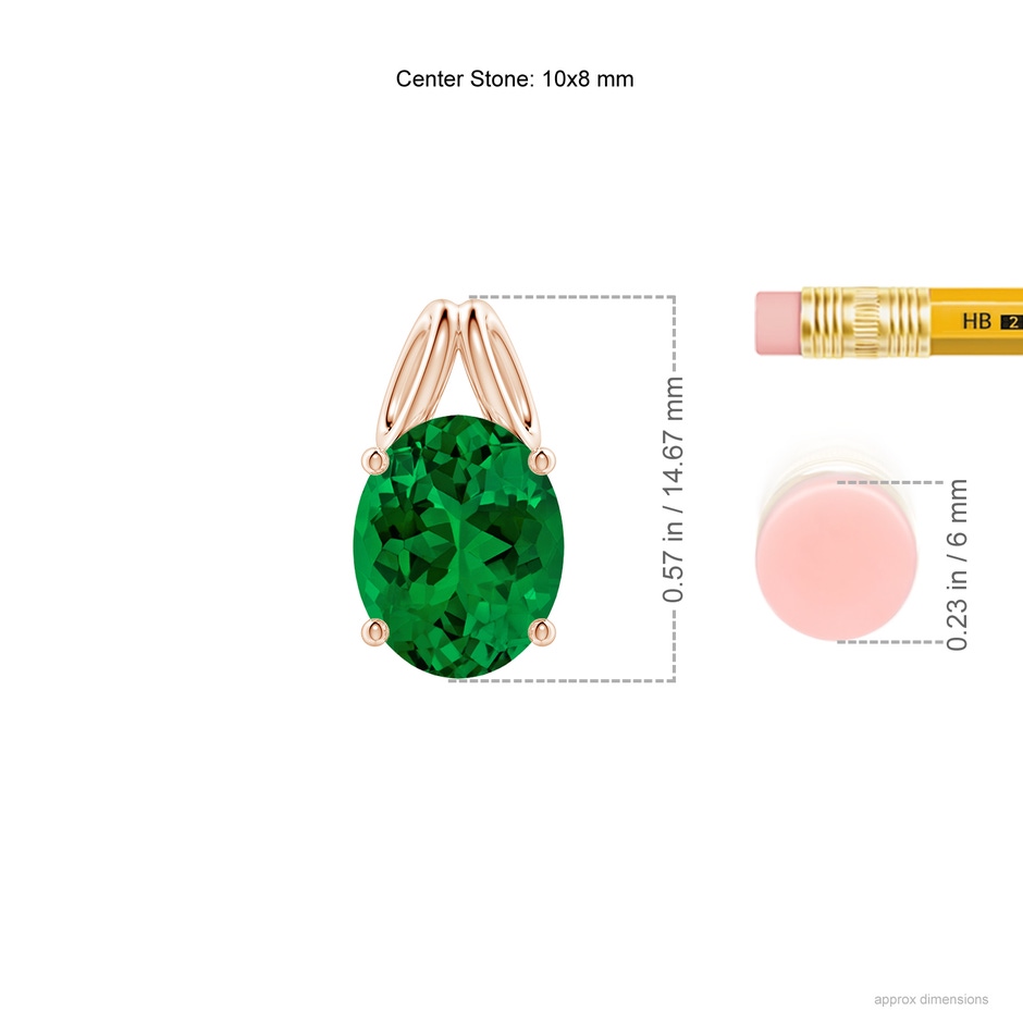 10x8mm Labgrown Oval Lab-Grown Emerald Solitaire Pendant in Rose Gold ruler