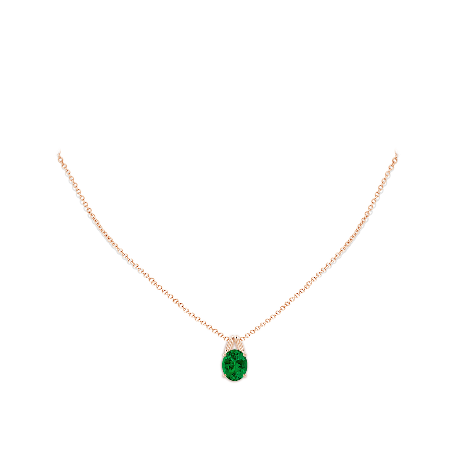10x8mm Labgrown Oval Lab-Grown Emerald Solitaire Pendant in Rose Gold pen