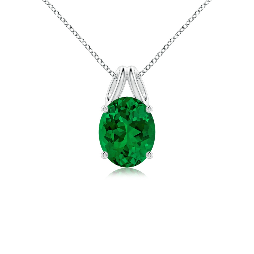 10x8mm Labgrown Lab-Grown Oval Emerald Solitaire Pendant in White Gold