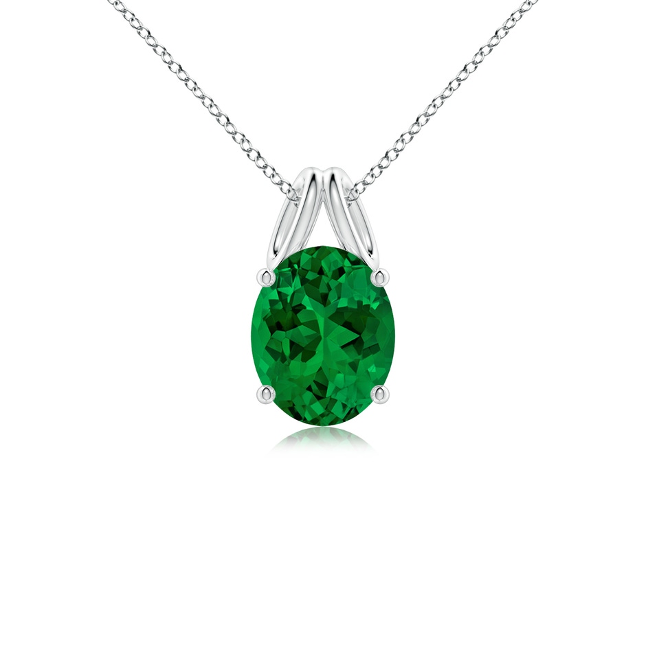 10x8mm Labgrown Lab-Grown Oval Emerald Solitaire Pendant in White Gold 