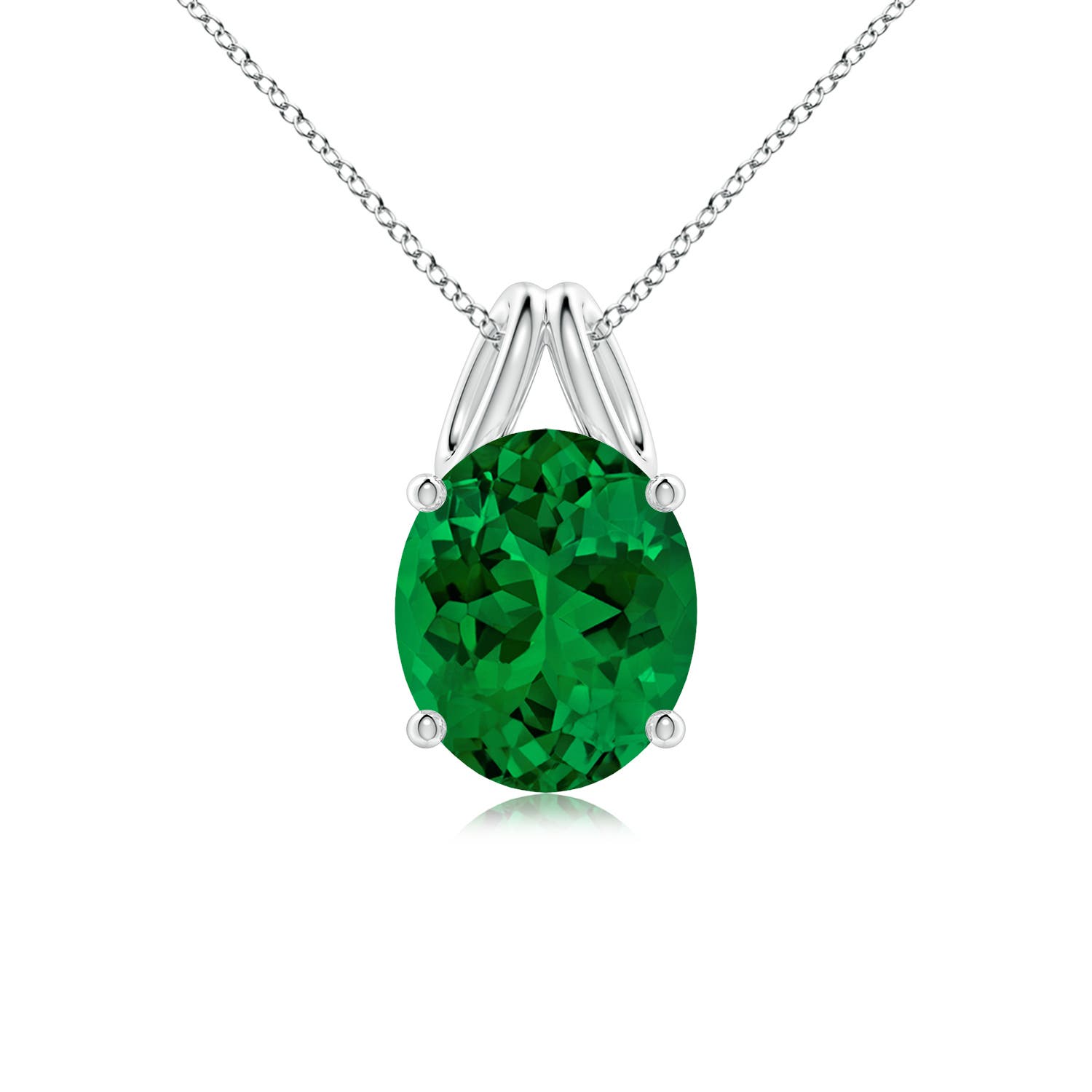 12x10mm Labgrown Oval Lab-Grown Emerald Solitaire Pendant in 18CT White Gold