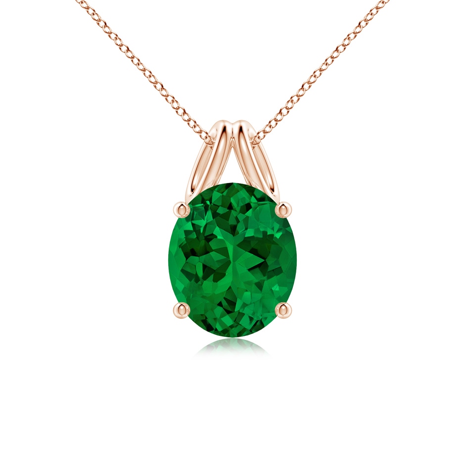 12x10mm Labgrown Oval Lab-Grown Emerald Solitaire Pendant in Rose Gold 