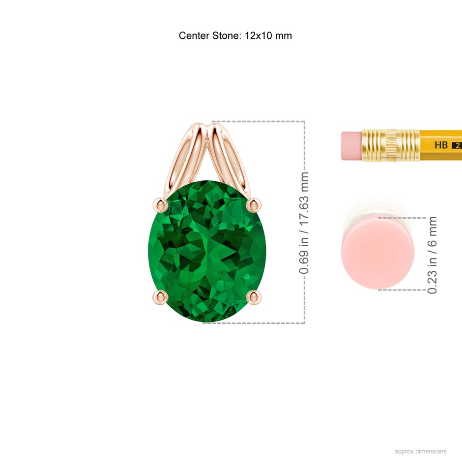 12x10mm Labgrown Oval Lab-Grown Emerald Solitaire Pendant in Rose Gold ruler