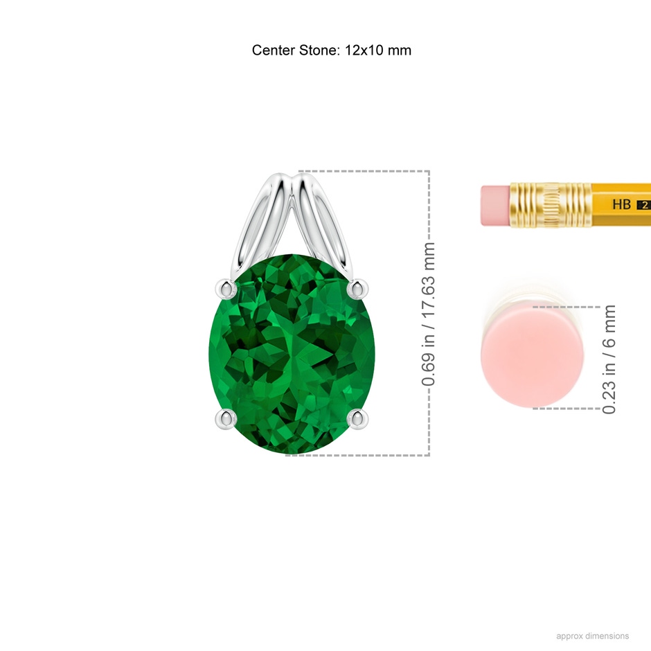 12x10mm Labgrown Oval Lab-Grown Emerald Solitaire Pendant in White Gold ruler