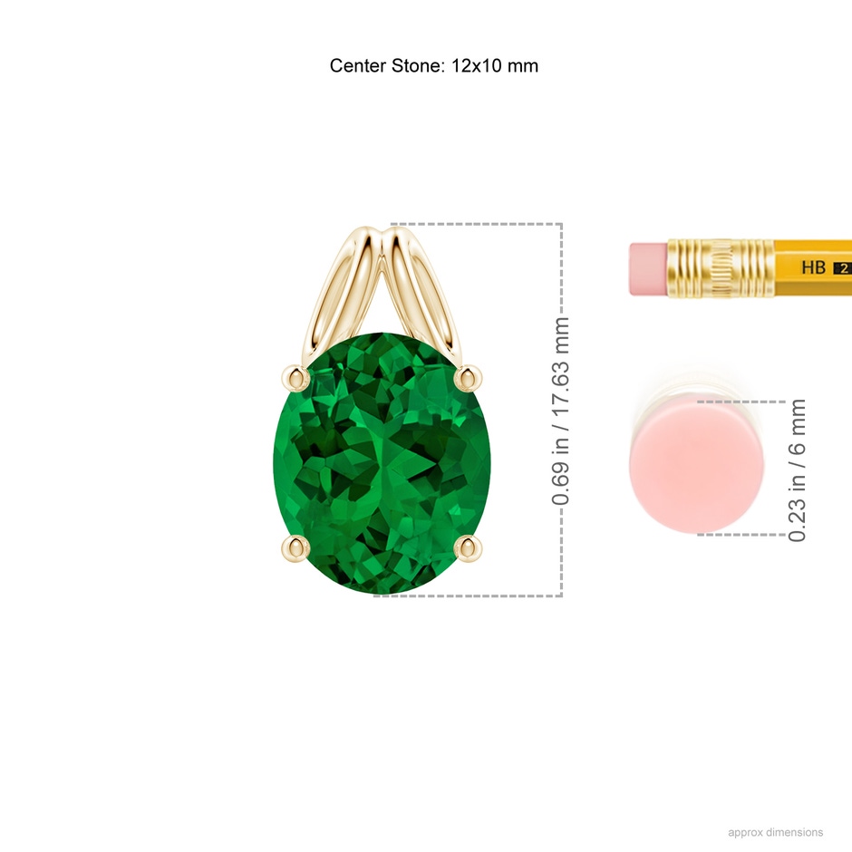 12x10mm Labgrown Oval Lab-Grown Emerald Solitaire Pendant in Yellow Gold ruler