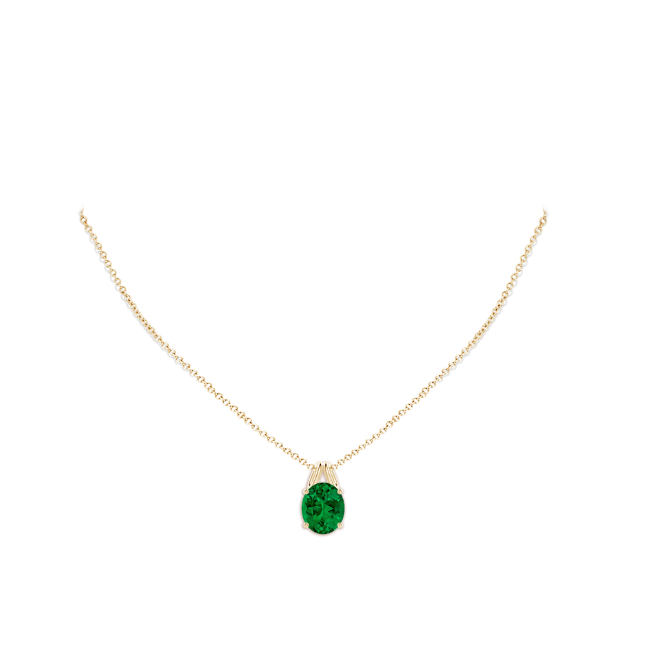 12x10mm Labgrown Oval Lab-Grown Emerald Solitaire Pendant in Yellow Gold pen