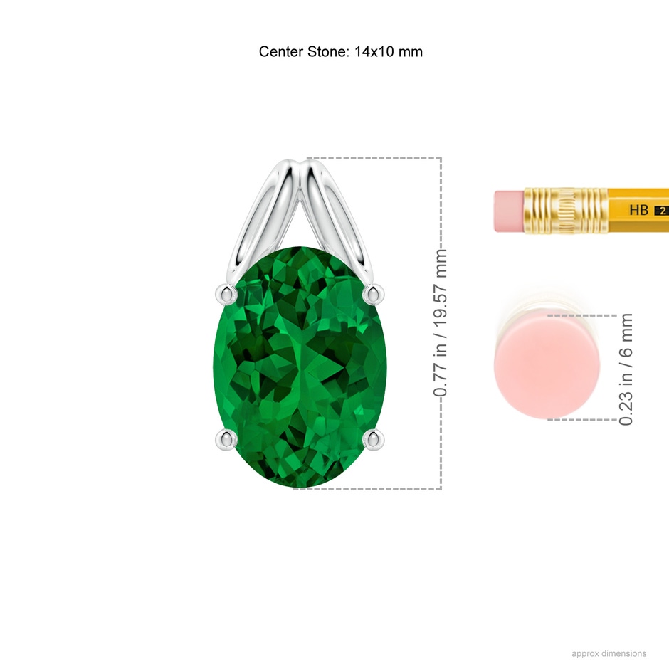 14x10mm Labgrown Oval Lab-Grown Emerald Solitaire Pendant in P950 Platinum ruler