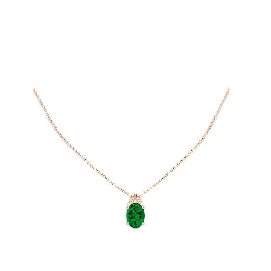 14x10mm Labgrown Oval Lab-Grown Emerald Solitaire Pendant in Rose Gold pen