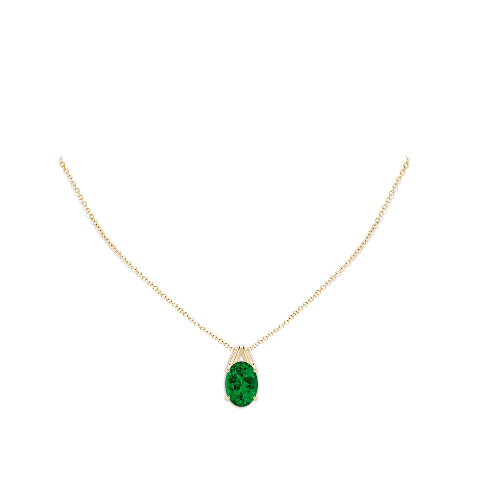 14x10mm Labgrown Oval Lab-Grown Emerald Solitaire Pendant in Yellow Gold pen