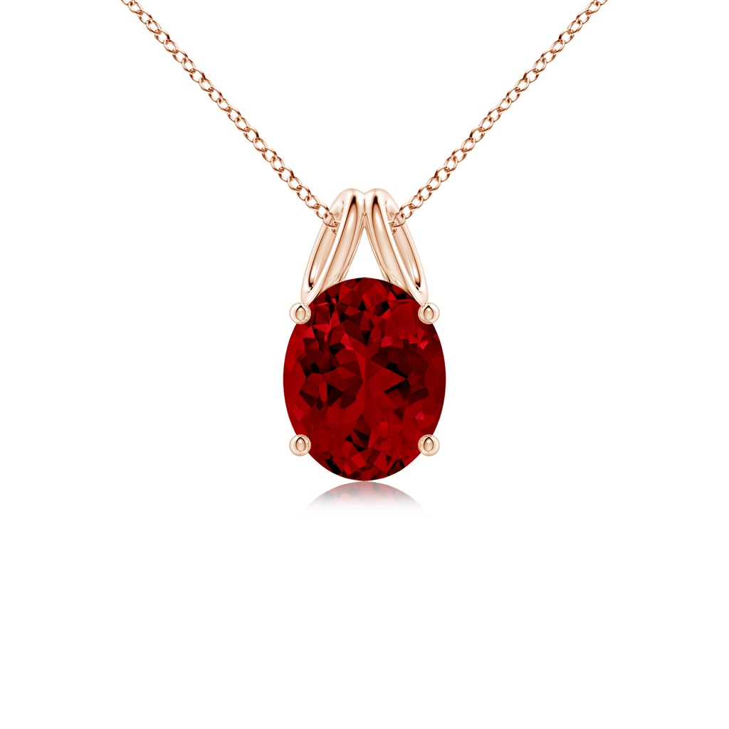 10x8mm Labgrown Lab-Grown Oval Ruby Solitaire Pendant in Rose Gold