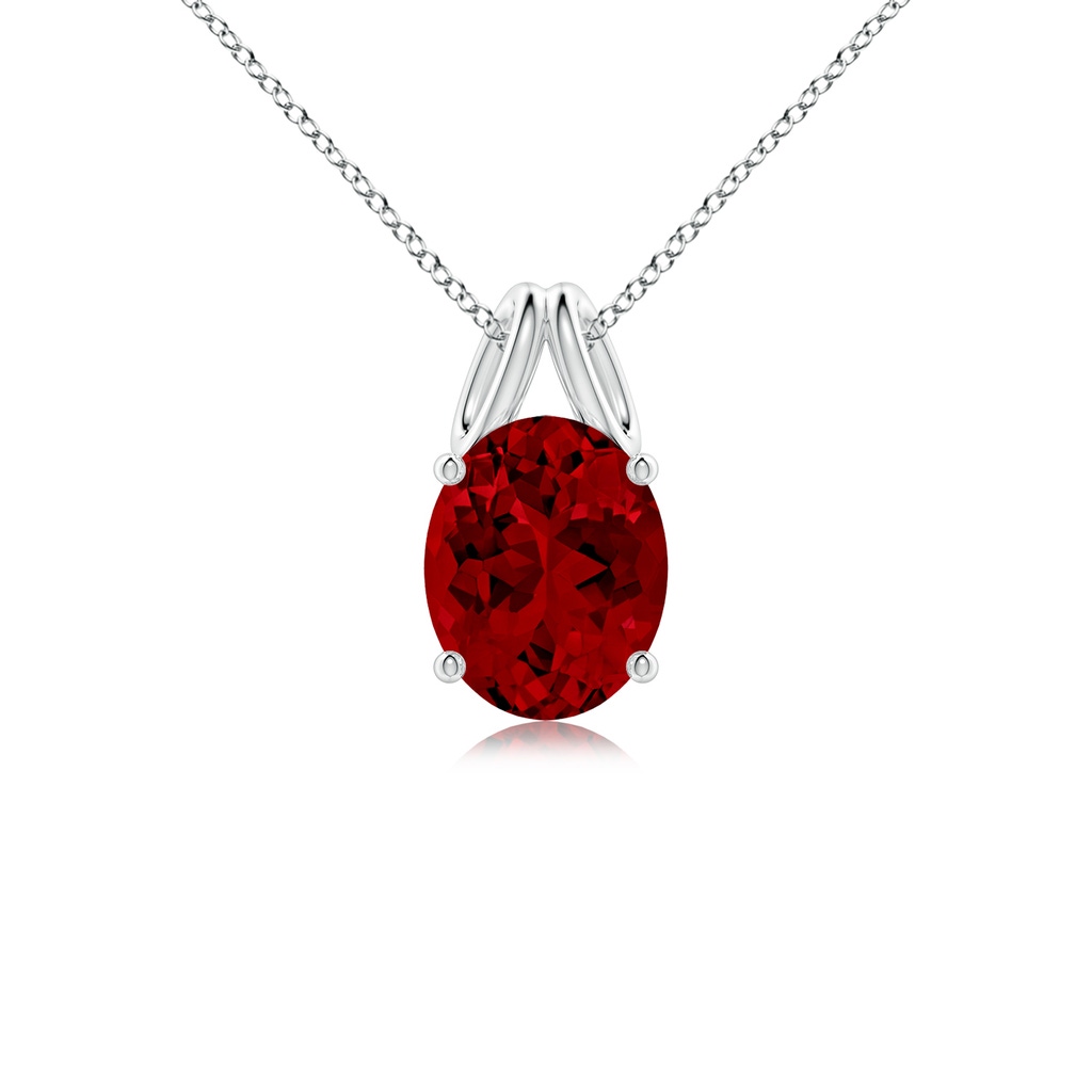 10x8mm Labgrown Lab-Grown Oval Ruby Solitaire Pendant in White Gold