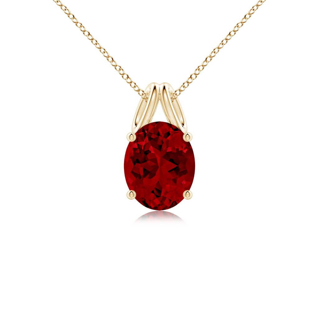 10x8mm Labgrown Lab-Grown Oval Ruby Solitaire Pendant in Yellow Gold