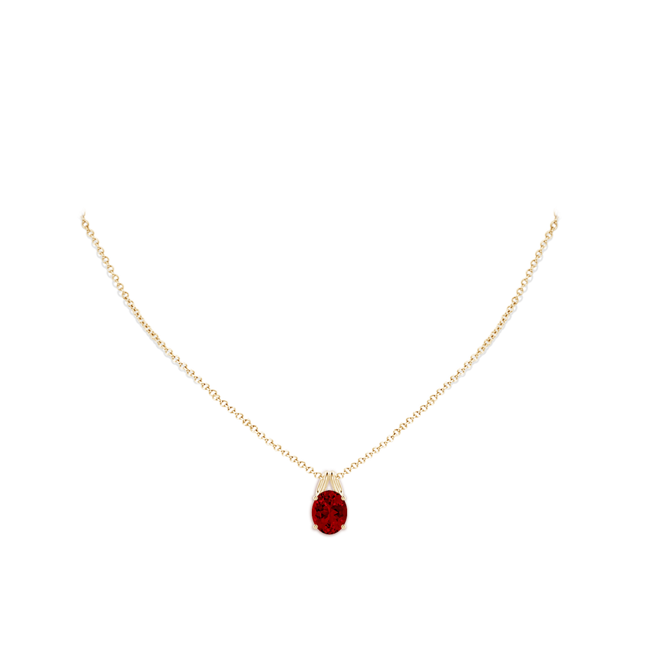 10x8mm Labgrown Lab-Grown Oval Ruby Solitaire Pendant in Yellow Gold pen