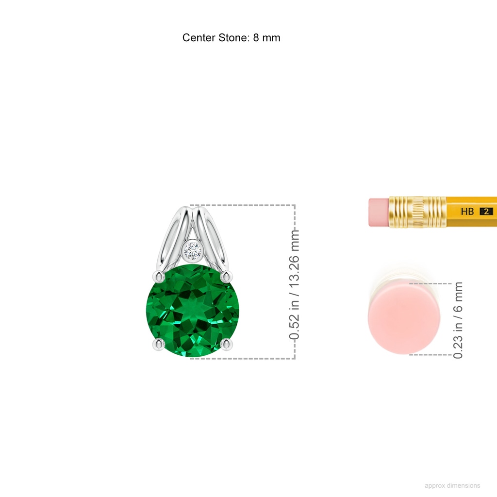 8mm Labgrown Lab-Grown Round Emerald Pendant with Lab Diamond in White Gold ruler