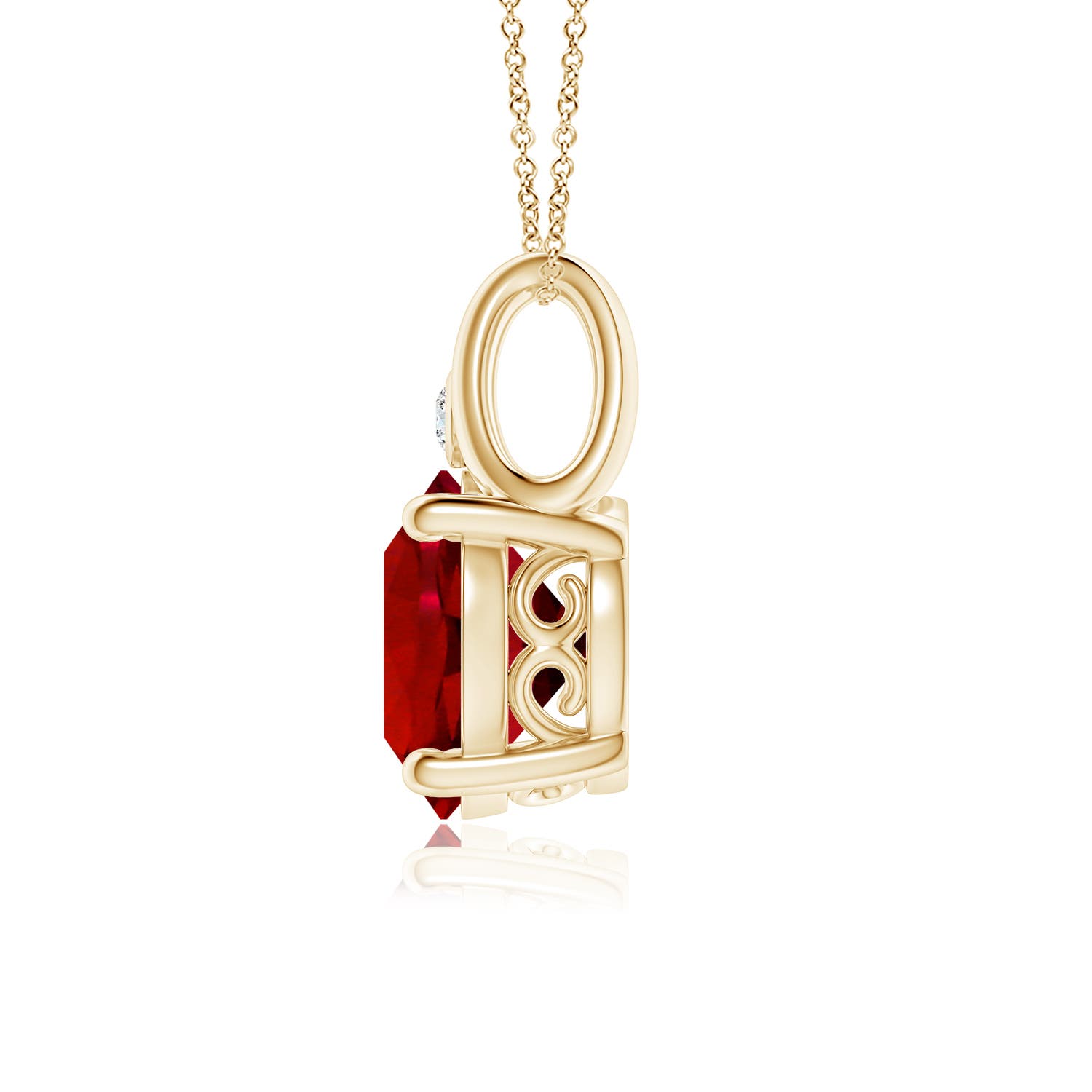 10mm Labgrown Round Lab-Grown Ruby Pendant with Diamond in 18K Yellow Gold