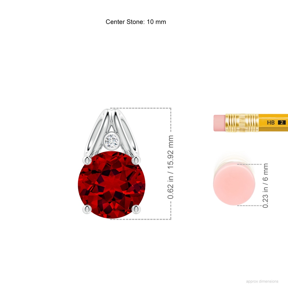 10mm Labgrown Round Lab-Grown Ruby Pendant with Diamond in P950 Platinum ruler