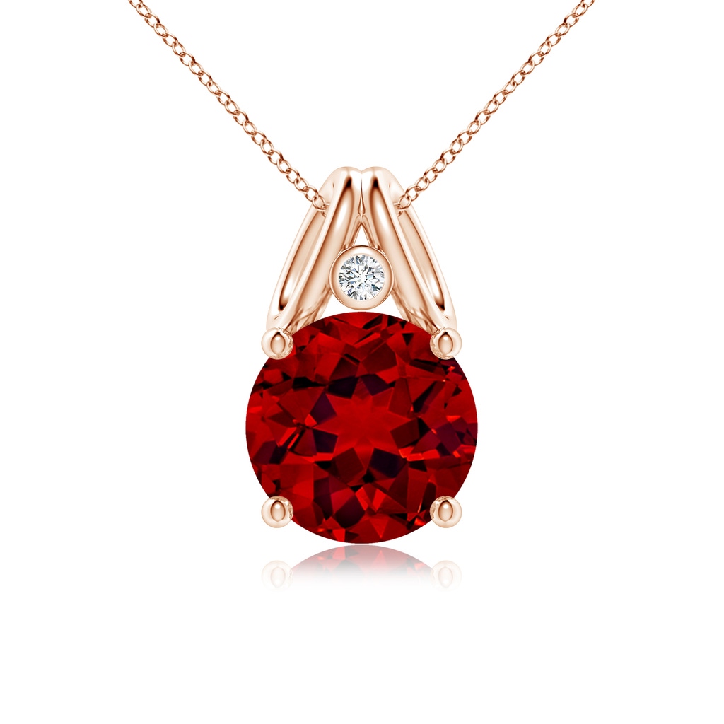 10mm Labgrown Round Lab-Grown Ruby Pendant with Diamond in Rose Gold