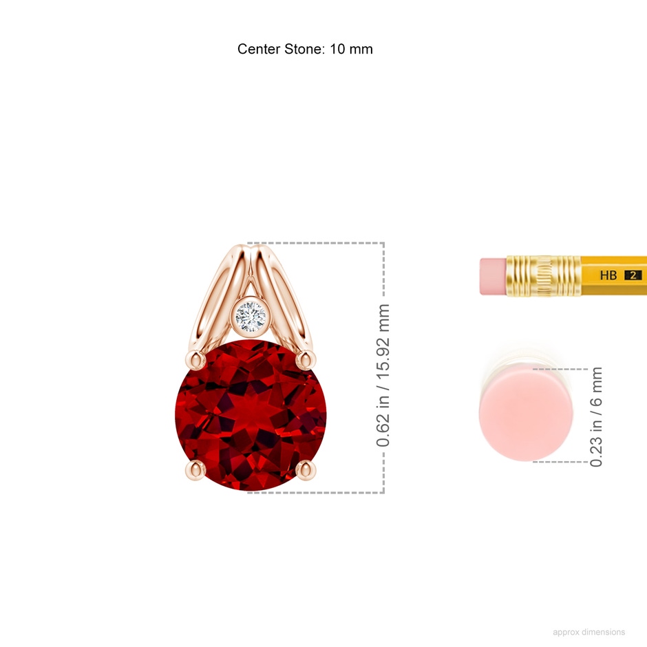 10mm Labgrown Round Lab-Grown Ruby Pendant with Diamond in Rose Gold ruler