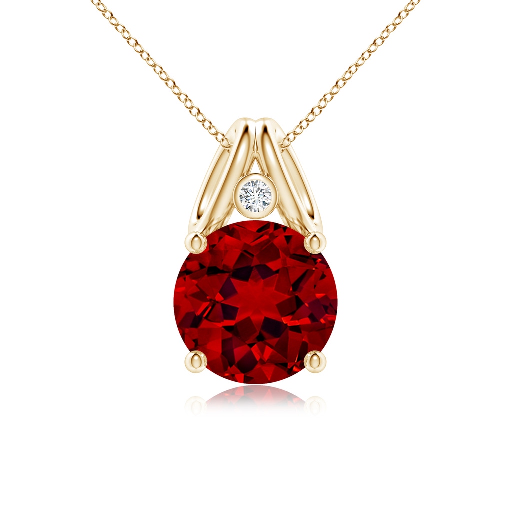 10mm Labgrown Round Lab-Grown Ruby Pendant with Diamond in Yellow Gold