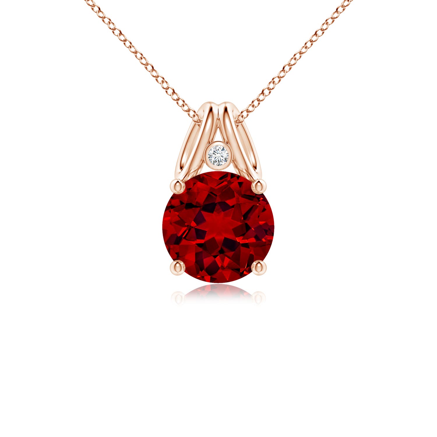 8mm Labgrown Round Lab-Grown Ruby Pendant with Diamond in 18K Rose Gold