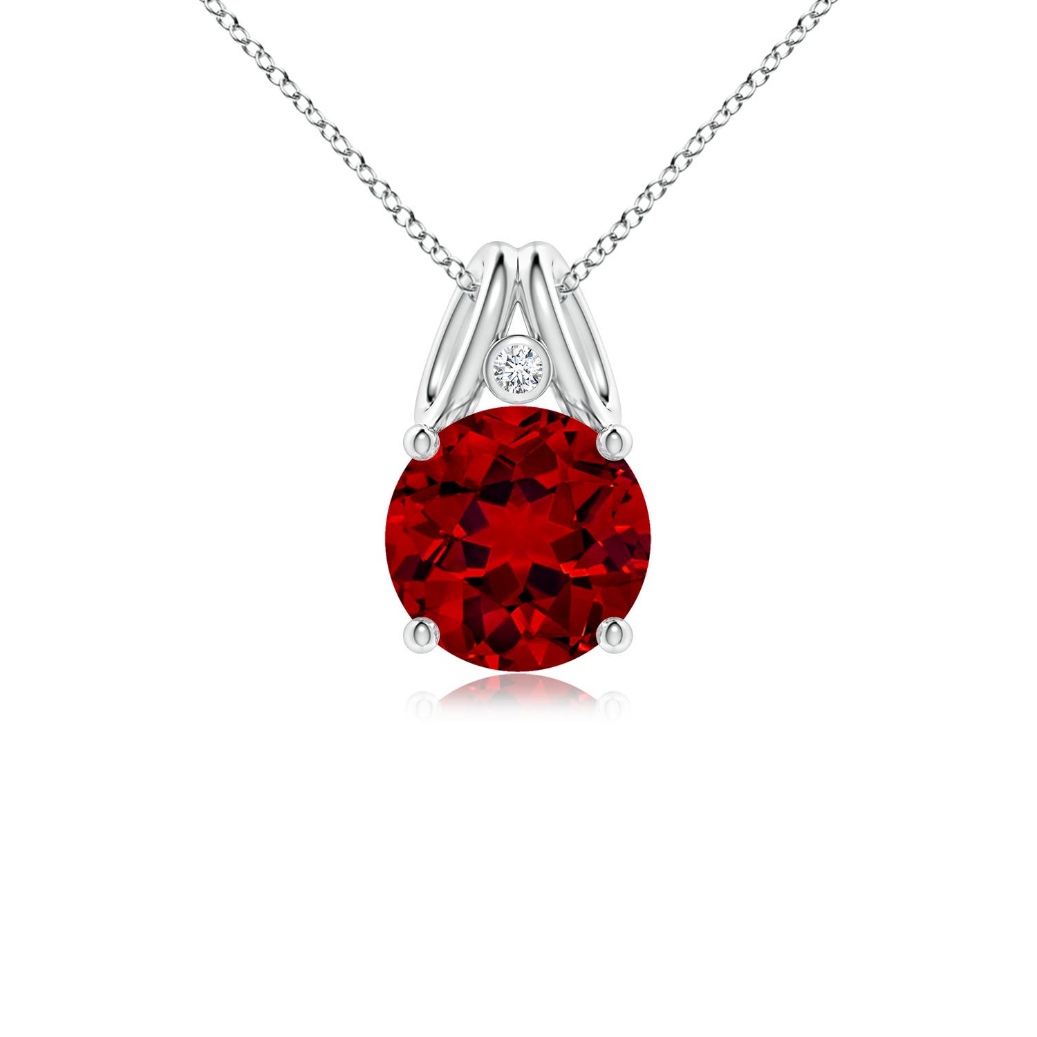 8mm Labgrown Round Lab-Grown Ruby Pendant with Diamond in 18K White Gold