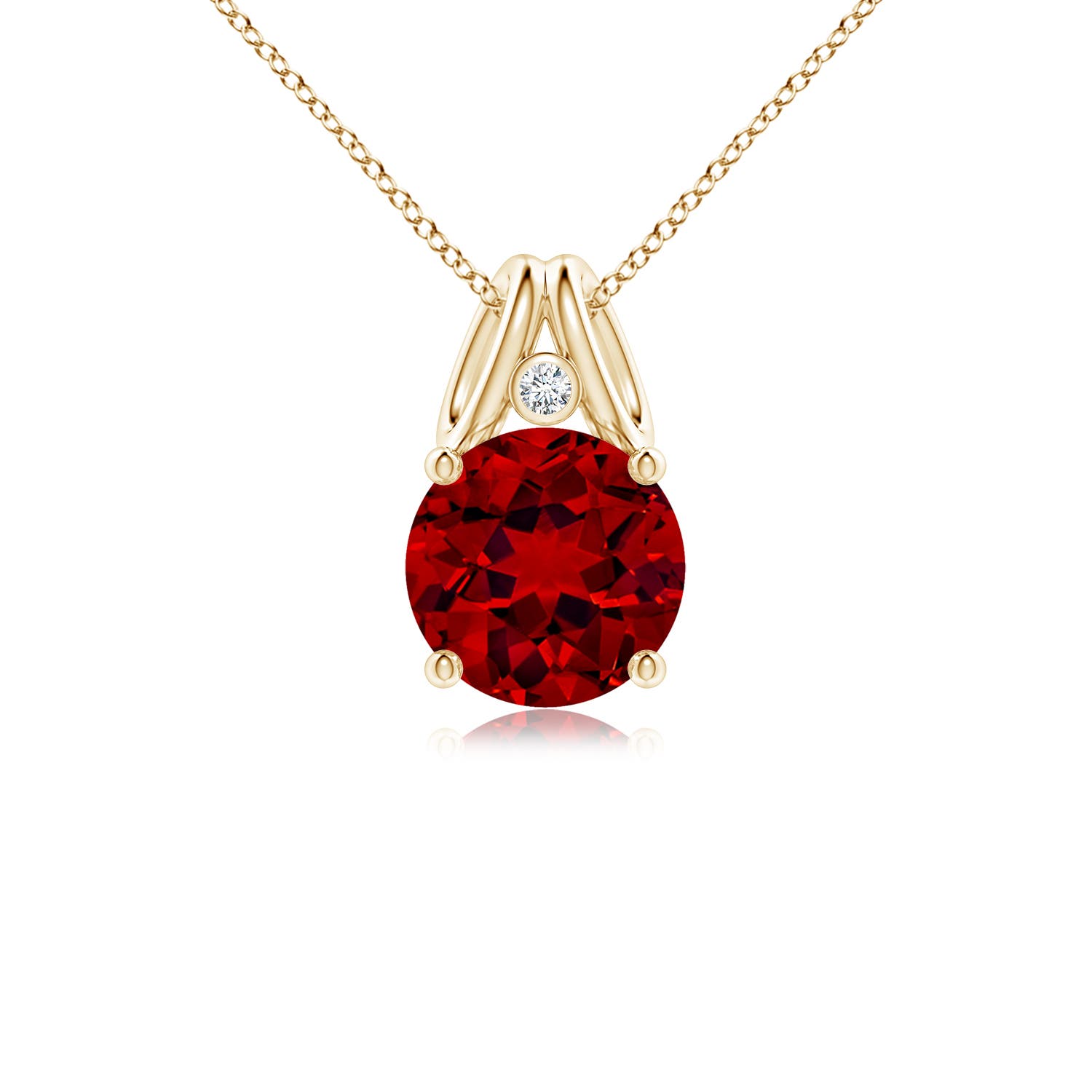 8mm Labgrown Round Lab-Grown Ruby Pendant with Diamond in 18CT Yellow Gold