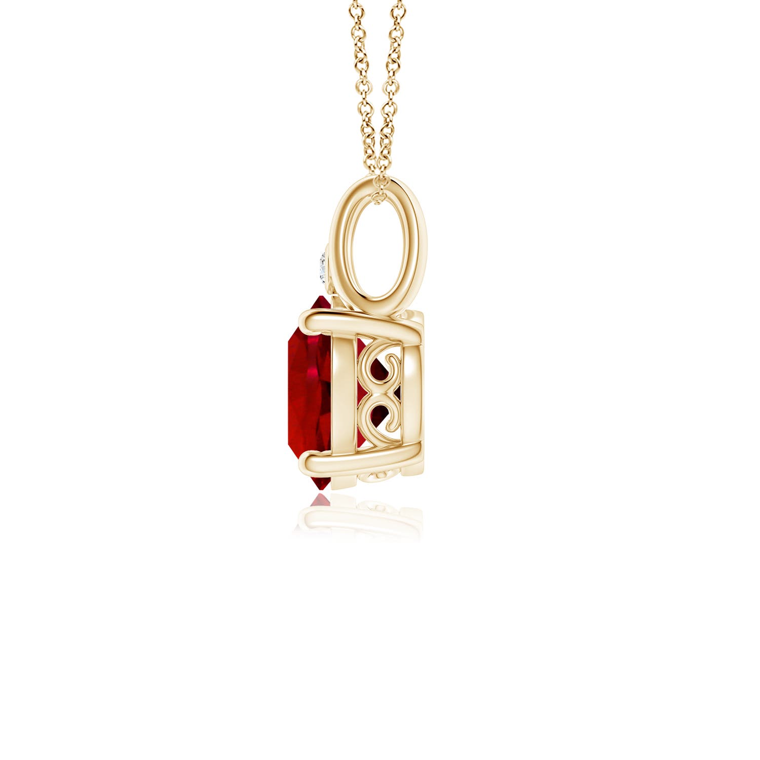 8mm Labgrown Round Lab-Grown Ruby Pendant with Diamond in 18K Yellow Gold