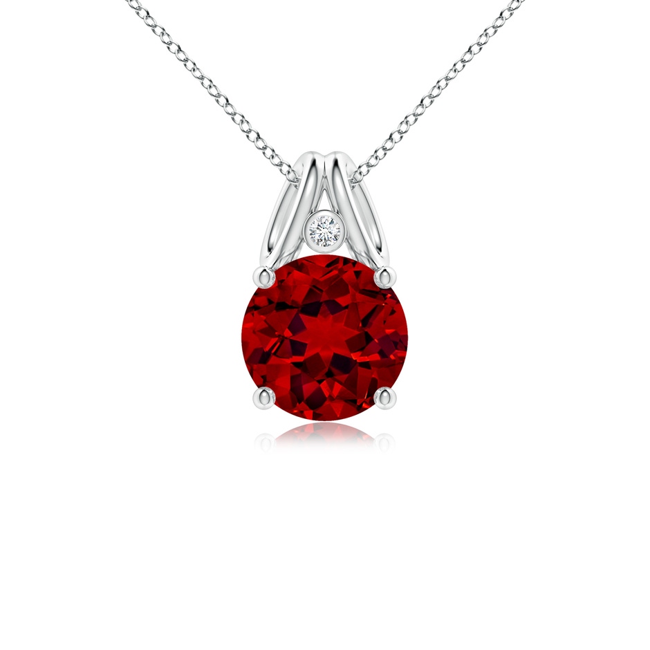 8mm Labgrown Round Lab-Grown Ruby Pendant with Diamond in White Gold 