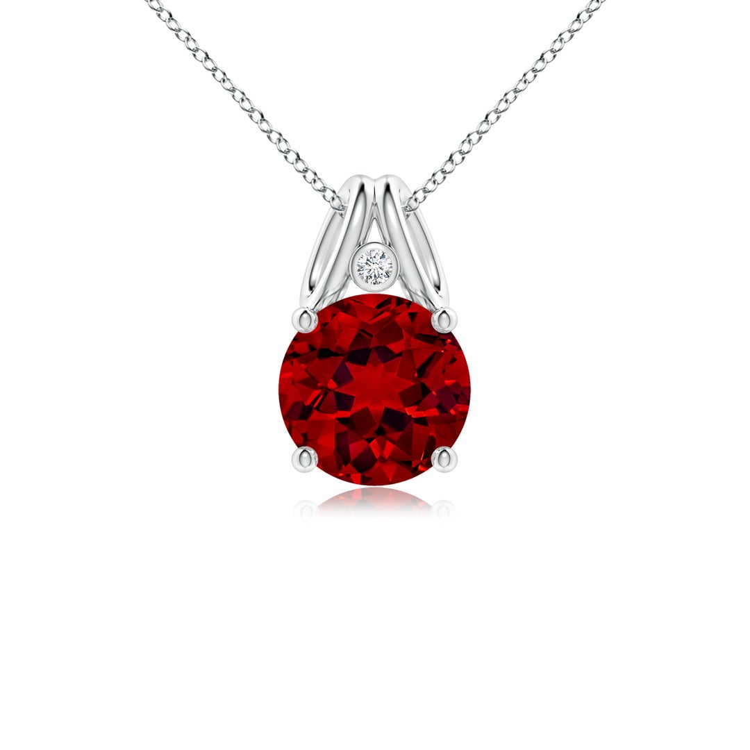 8mm Labgrown Round Lab-Grown Ruby Pendant with Diamond in White Gold