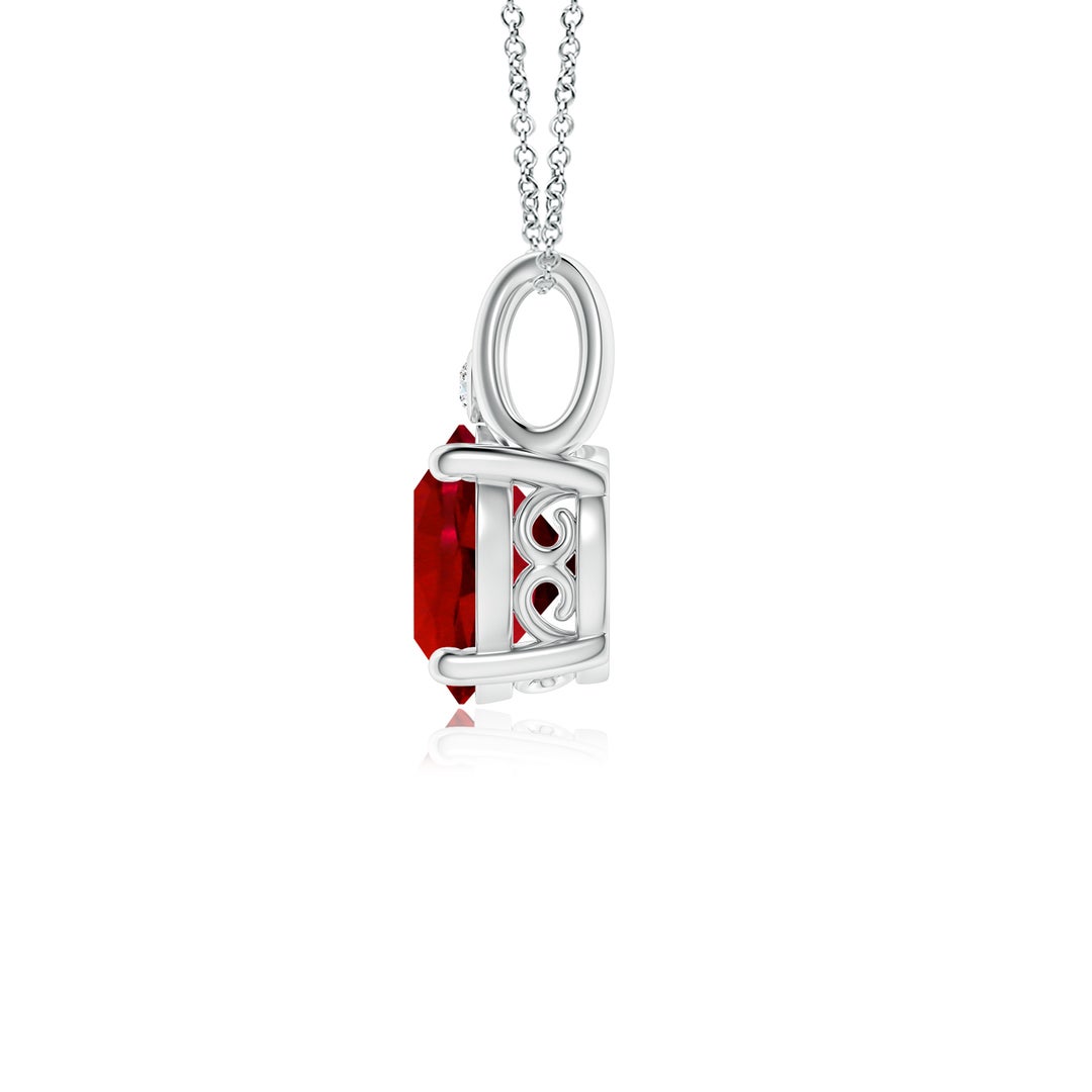 8mm Labgrown Round Lab-Grown Ruby Pendant with Diamond in White Gold - side 3