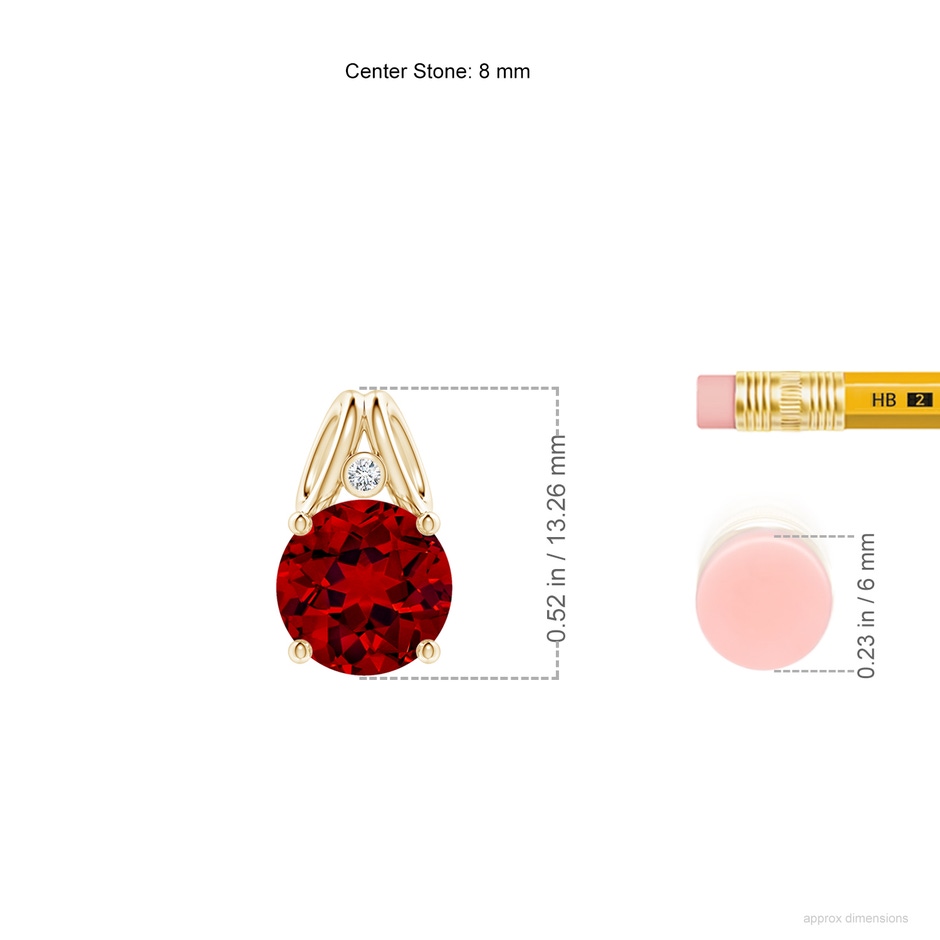 8mm Labgrown Round Lab-Grown Ruby Pendant with Diamond in Yellow Gold ruler