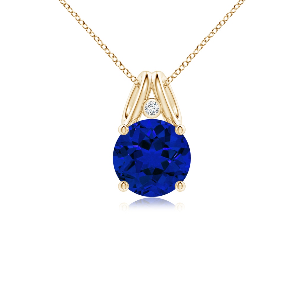 8mm Labgrown Lab-Grown Round Blue Sapphire Pendant with Lab Diamond in Yellow Gold