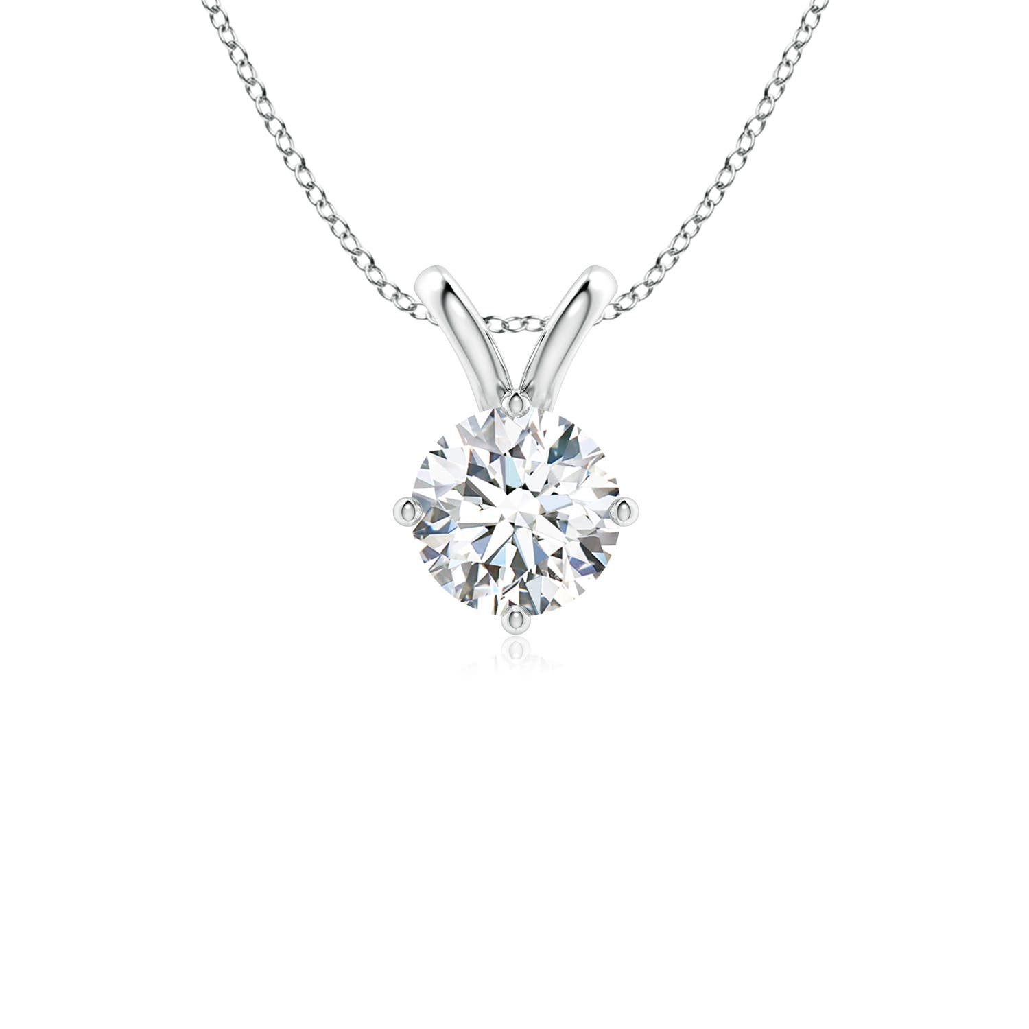 6.4mm FGVS Round Lab-Grown Diamond Solitaire V-Bale Pendant in 18K White Gold