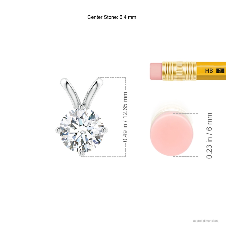 6.4mm FGVS Round Lab-Grown Diamond Solitaire V-Bale Pendant in White Gold ruler