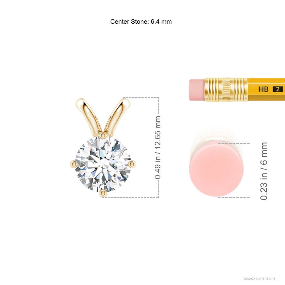 6.4mm FGVS Round Lab-Grown Diamond Solitaire V-Bale Pendant in Yellow Gold ruler