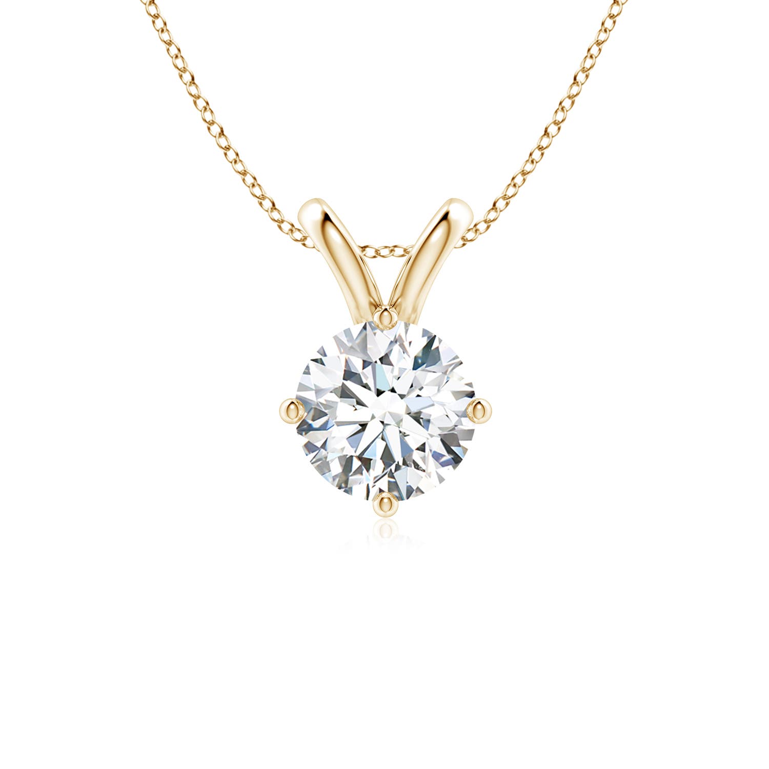 7.4mm FGVS Round Lab-Grown Diamond Solitaire V-Bale Pendant in Yellow Gold