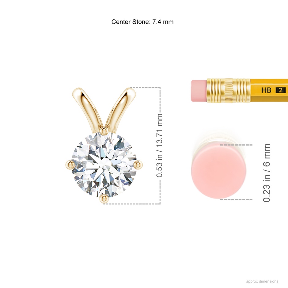7.4mm FGVS Round Lab-Grown Diamond Solitaire V-Bale Pendant in Yellow Gold ruler